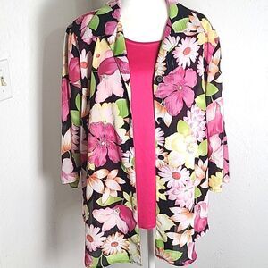 Gloria Lance Coordinated Blouse & Cami, Pink, Yellow, Green Flowers, Size 2X
